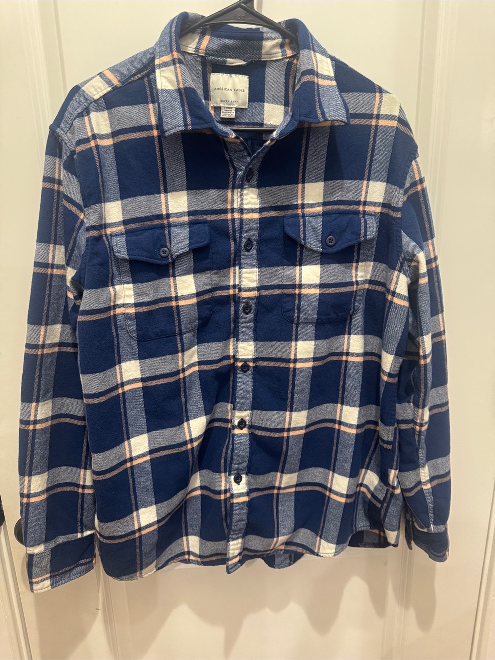 American Eagle Outfitters Blue and White Plaid Button-Down Shirt